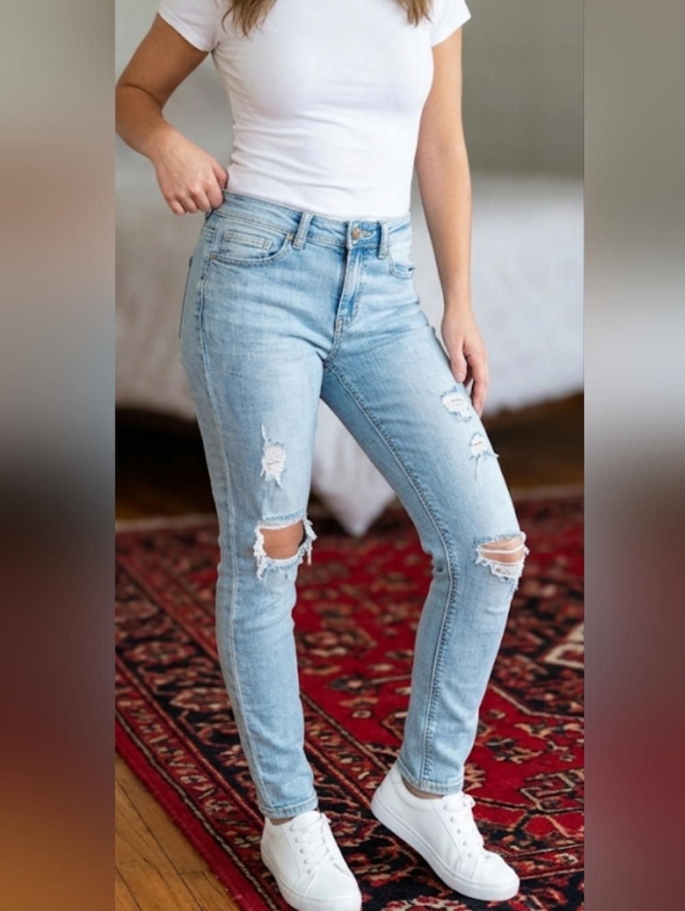 Sneak Peek Light Blue Distressed Skinny Jeans